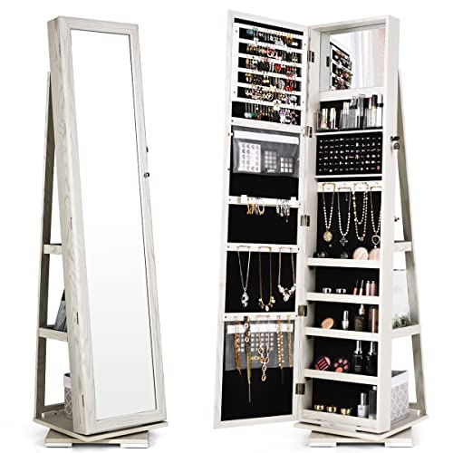 RELAX4LIFE Drehbarer Schmuckschrank mit Ganzkörperspiegel & eingebautem...