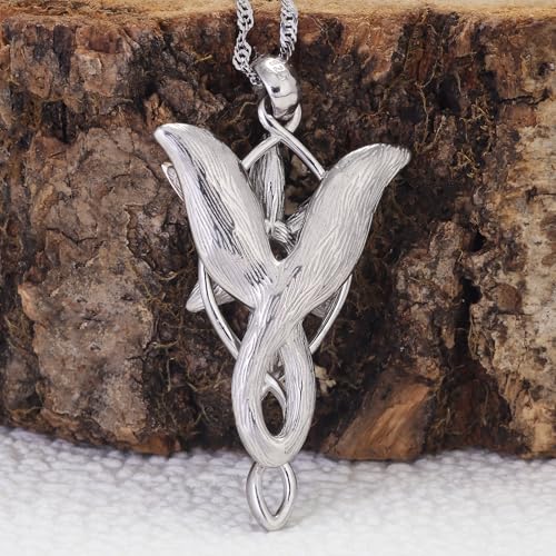 925 Sterling Silver Arwen Evenstar Necklace, Elvish Pendant Necklace with 5A Cubic Zirconia, Elven Jewelry Gift for Women, 1.18x1.97 Inches4
