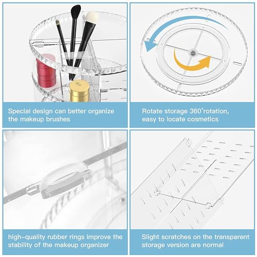 Withosent Make Up Organizer, 360° Drehbar Schminktisch Kosmetik Aufbewahrung, Skincare Beauty Schminke Kosmetikbox Zubehör für Dresser Schlafzimmer Badezimmer, Transparent
