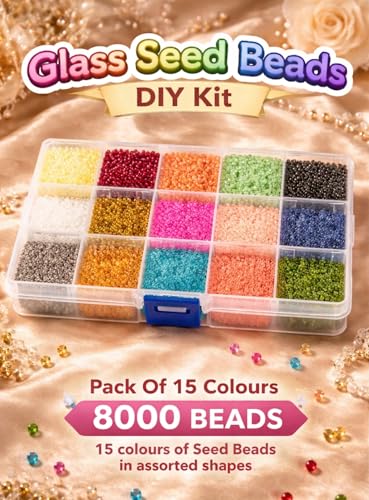Image of Beadsnfashion Multicolor Colors Glass Seed Beads with Beads Storage Box for DIY Jewellery Making, Beading, Embroidery and Art & Crafts Fir Girls and Kid (Design II)