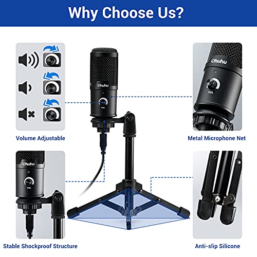 USB Mikrofon, Ohuhu Gaming Mikrofon mit Stativ, Mikrofon Stativ für MAC, Windows und PS4, Microphone Kondensator… – Bild 7