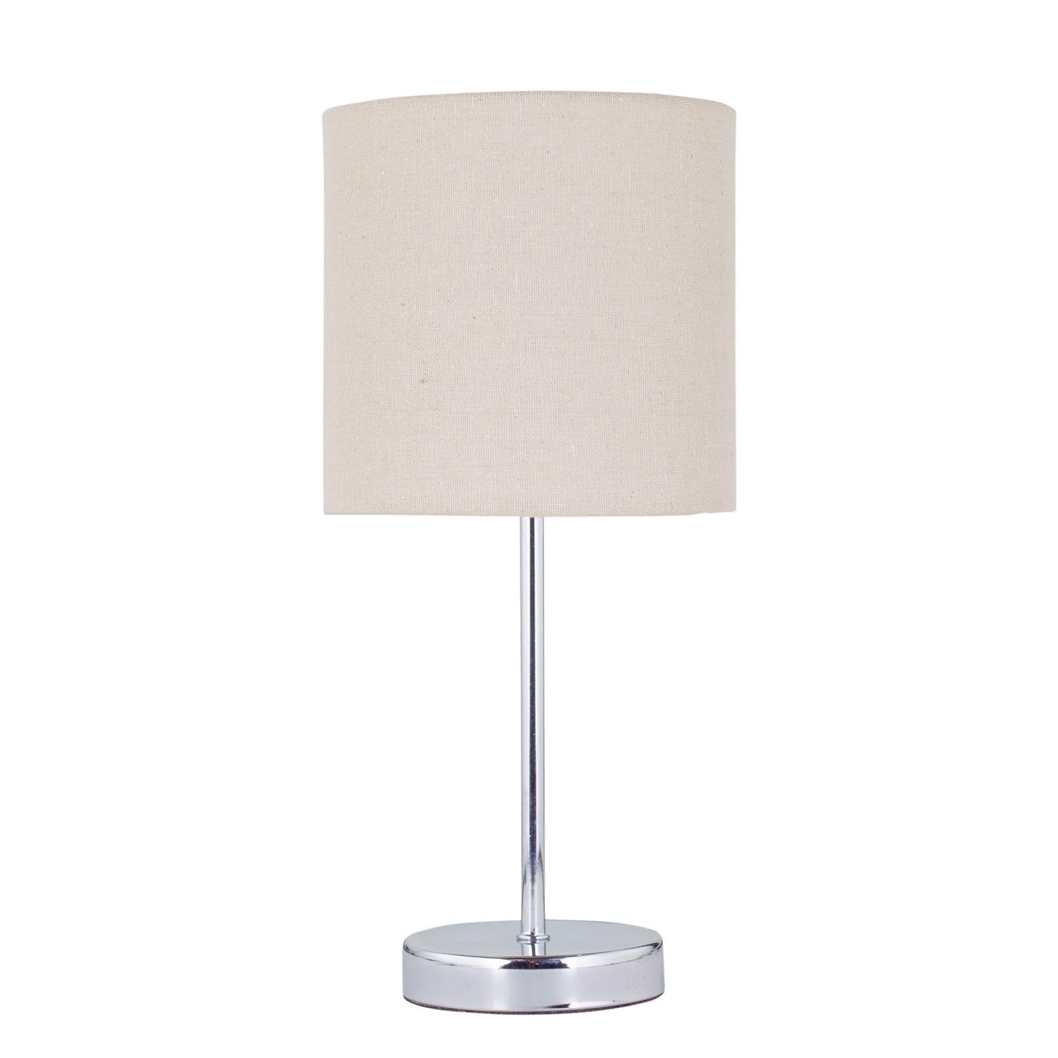 Firstchoicelighting Chrome & Natural Touch Operated Chrome Table Lamp Or Bedside Light, Modern Design, Natural Linen Shade, Height 35Cm, Led Compatible