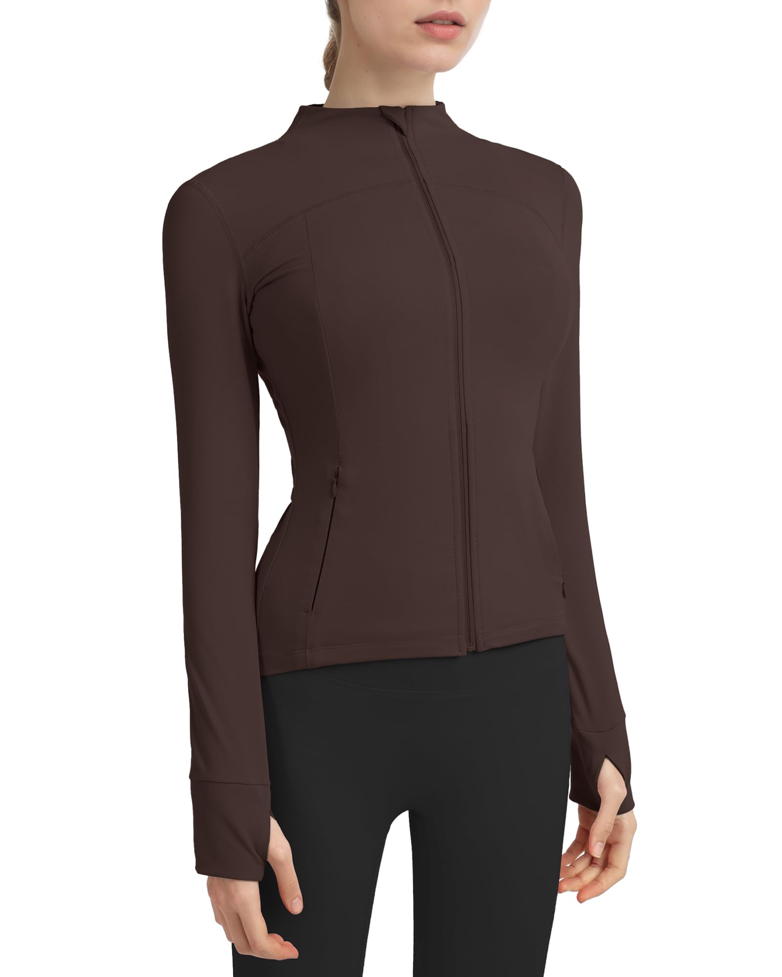 Locachy Women's Slim Fit Full Zip Athletic Running Sports Workout Jacket with Pockets