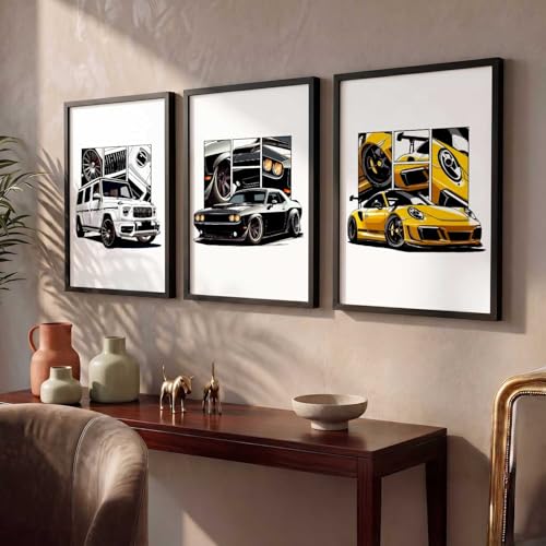 Image of kotart Big Sports Cars Framed Posters Gift Items for Boys Room Wall Decoration Bedroom Living Room Office Studio Decor | Car Poster Frame for Wall Decor Set Of 3 Size (10 X 13 inch)