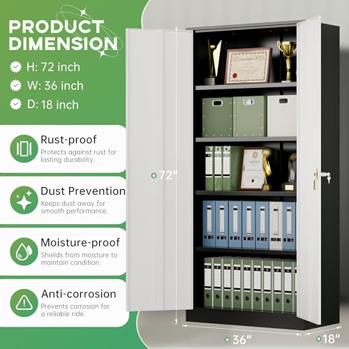 Image of INTERGREAT Metal Storage Cabinet,72 inch Steel Lockable Cabinet with Locking Doors and Adjustable Shelves,Locking Tool Cabinets for Office,Home,Garage,Gym,School (Black Grey)