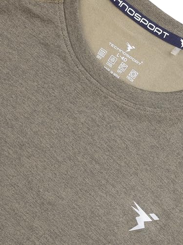 Image of TECHNOSPORT Men's Melange Slim Fit Round Neck T-Shirt Double Cool Raglan Sleeve Slip On Polyester for Gym Running Workout UPF50+ Anti Odour