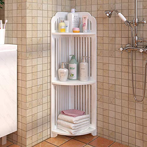 3 Tier Corner Shelves, Bathroom Bathtub Tension Shower Caddy Holder, Corner Ladder Shelf for Living Room, Bookcase Display Organizer, Multipurpose Corner Shelving for Small Spaces (White)