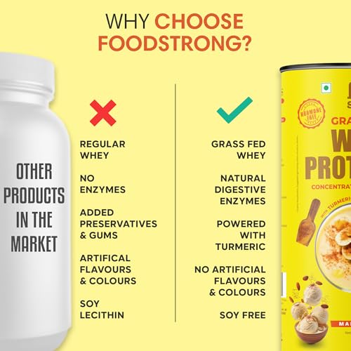 Image of Foodstrong Whey Protein Powder (Concentrate + Isolate), 100% Hormone Free Grass-Fed Whey, 24G Protein & 6.6G BCAA, Malai Kulfi, With Turmeric & Digestive Enzymes, (15 Sachets), 525G