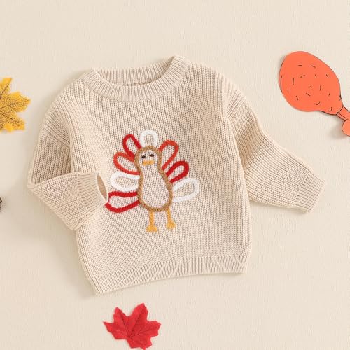 Lesimsam Toddler Baby Boy Girl Thanksgiving Sweater Turkey Embroidery Knit Sweatshirt Pullover Top Warm Winter Clothes3
