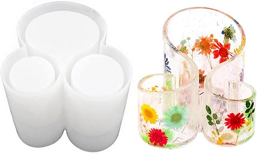 Miniatura 7 de Gigicloud Molde de resina para jarrón, 3 en 1, caja de almacenamiento de silicona con 3 ranuras reutilizables para bricolaje, jarrón de silicona,