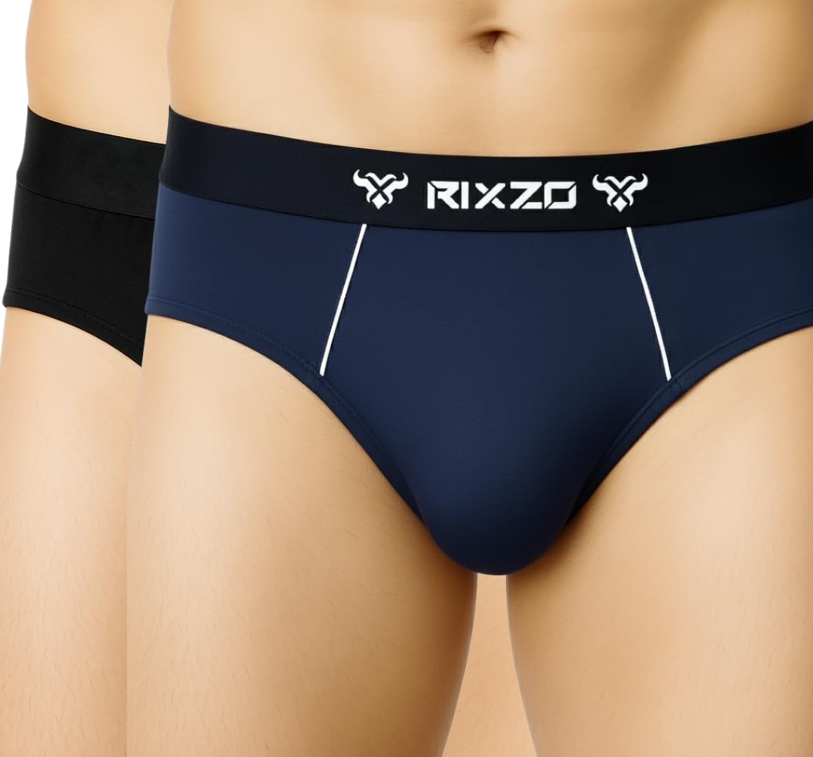 Men's Cotton Briefs - 100% Cotton (Pack of 2) Black and Navy Blue Color Outer Elastic Breif-image-48