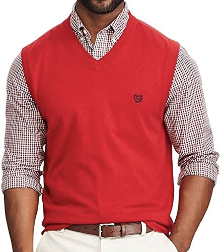 Chaps Men's V-Neck Cotton Sweater Vest (Small, Chaps Red)