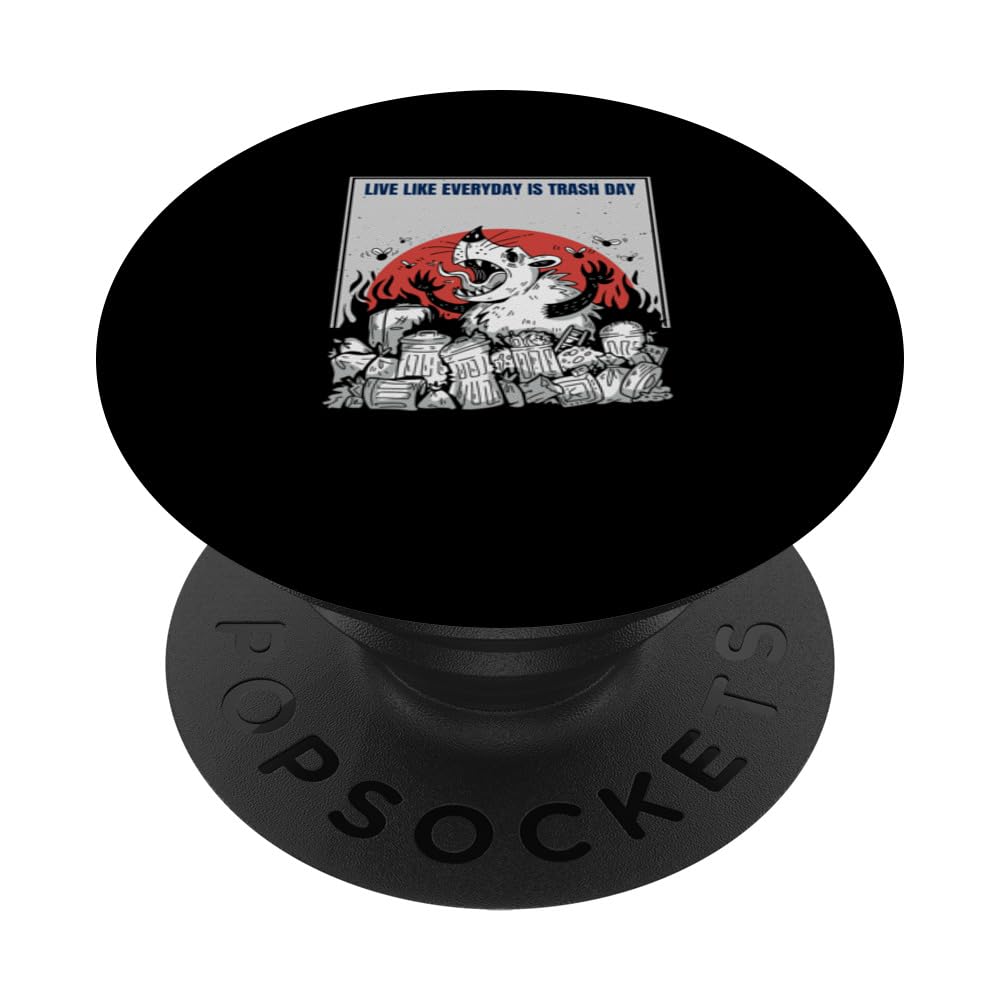 Live Like Everyday is Trash Panda Day Funny Garbage Racoon PopSockets Swappable PopGrip, Black