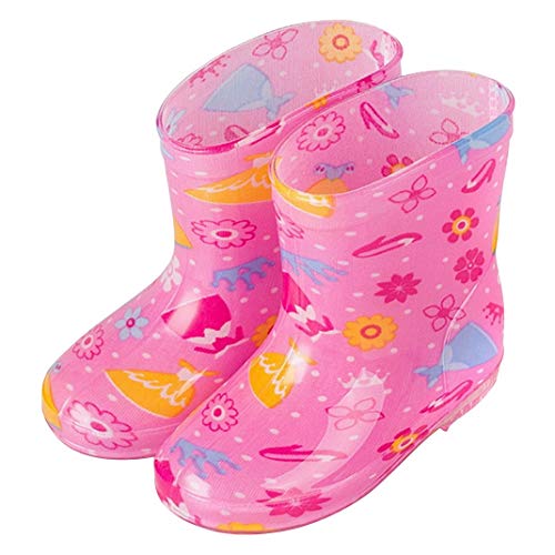 AOOPOO Rosa Moda Botas de Lluvia Impermeables para Niñas, Botas de Lluvia de PVC de Altura Media, Niñas Antideslizante Zapatos de Agua con Patrón de Flores Corona Princesa para Niños (Rosa, 27 EU)