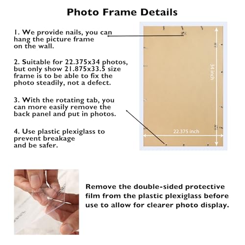 Image of JCJMY 22.375x34 Picture Frame White for Poster Photo Picture, Horizontal and Vertical Formats for Wall Hanging, 22.375 x 34 Wall Gallery Poster Photo Frame for 22.375 by 34 Photos Posters,White
