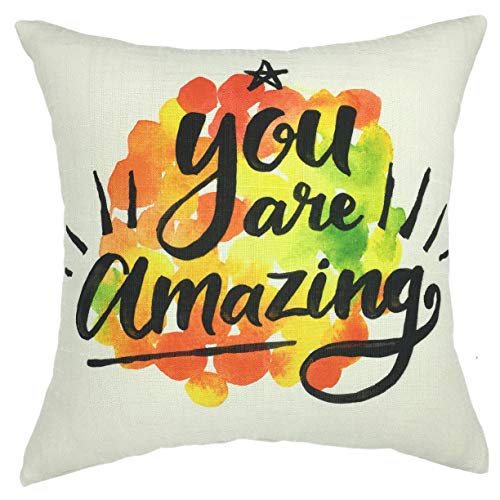 YOUR SMILE You are Amazing Cotton Linen Square Decorative Throw Pillow Case Cushion