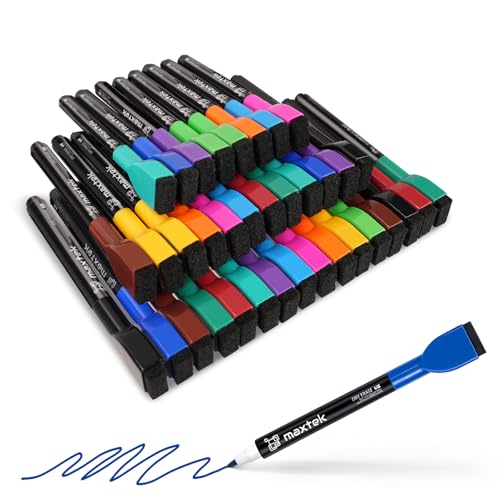 Image of maxtek 36 Count Magnetic Dry Erase Markers, Fine Tip, 12 Colors, Low Odor Whiteboard Markers with Built-in Eraser