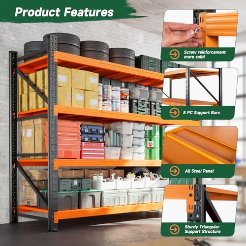 Image of Letaya 71.3 inch W Metal Storage Shelves,5000LBS Heavy Duty Garage Shelving Units, 4 Tier Adjustable Utility Rack Shelf,Large Industrial Shelves,for Shop,Warehouse,Basement (71.3 inch W x 24 inch D x 70 inch H)