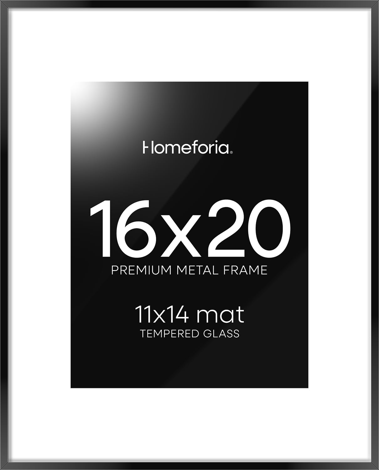 Homeforia 16 x 20 Picture Frame Black, High End Metal 11x14 Matted for 16x20 Frame, 16 x 20 Black Poster Frame with Mat 11 x 14 inch Photo, 20x16 Thin