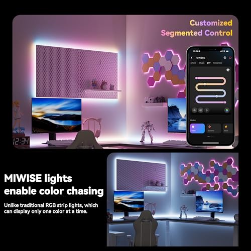 Image of MIWISE 5V USB COB LED Strip Lights,RGB Smart IC LED Strip with App Control,Bluetooth Addressable Music Sync Color Changing Strip Lights,3M Back-Adhesive for Gaming Room PC Home Decor 6.56ft