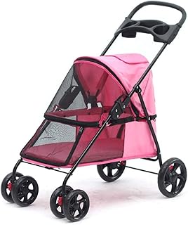 Carrinho de cachorro duplo Carrinho de viagem para animais de estimação Carrinho de cachorro com deficiência Fácil suspensão dobrável Rodas 360 graus giratórias 6 rodas de aço EVA Peso máximo 15 kg 600D (rosa)