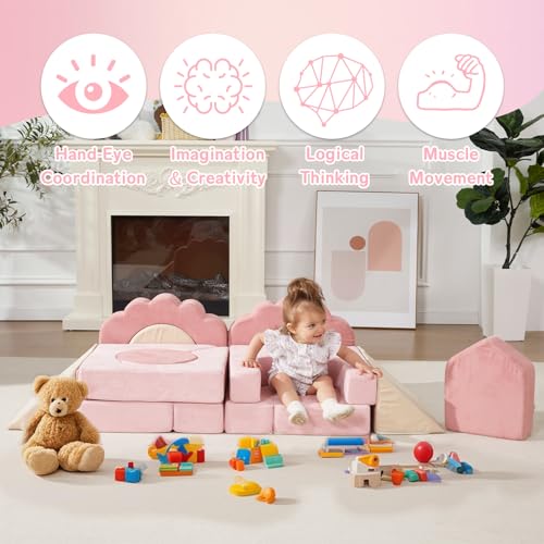 Image of Foam Climbing Toys for Toddlers, 13pcs Soft Play Climbing Blocks | Climb and Crawl Activity Playset, Indoor Crawling Sliding Toys, High-Density Foam Play Structures for Playroom,Washable Cover