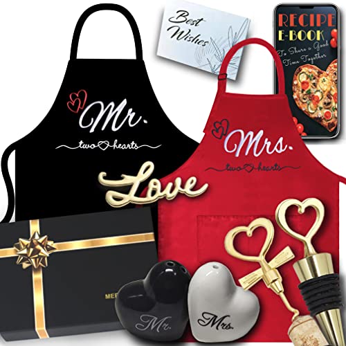 MERAKIO Mr And Mrs Aprons | Gifts For Couples Who Have Everything, Engagement Gifts For Couples Newly Engaged Unique, Newlywed Gifts For Couples, Newly Engaged Gifts, San Valentin Gift- Recipe Ebook.
