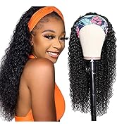 JCL Curly Headband Wig Human Hair 180% Density 20 Inch Wigs Natural Color Human Hair Wigs for Bla...