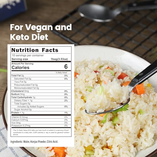 Image of Hethstia Konjac Shirataki Rice, 10 Packs, Low Carb, Ready to Eat | Keto-friendly, vegan, gluten-free, zero sugar, fat free, low calorie, rice substitute for healthy meals