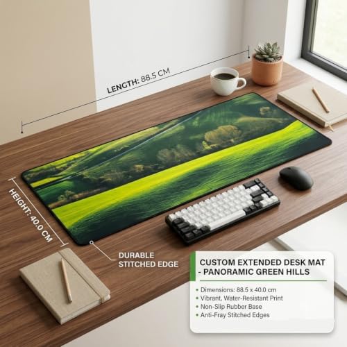 Image of Saco XXL Gaming Mouse Pad for PC - Large Desk Mat 900x400x3mm, Extended Non-Slip Rubber Base, Waterproof Surface, Lush Green Landscape Design, Big Keyboard Mouse Pad for Office & Home Setups