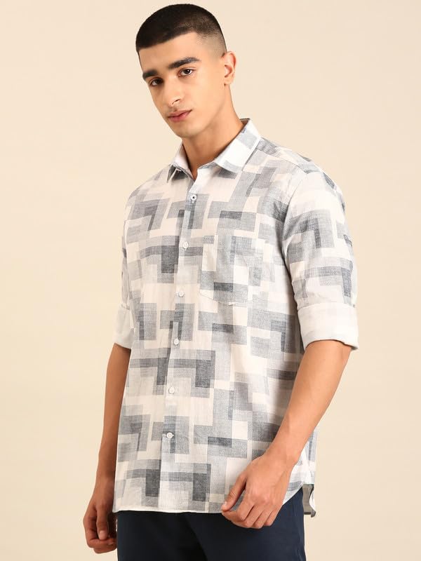 Image of Cavallo by Linen Club Men's Blended Linen Red Printed Contemporary Fit Full Sleeve Casual Shirt