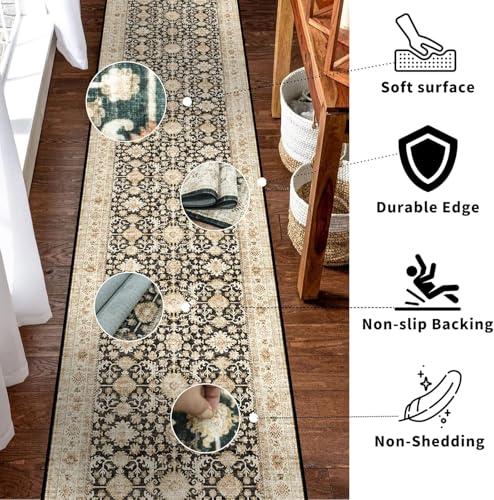 YOUFORTONG 3x20 Extra Long Runners for Hallways: Soft Kitchen Rug Non Slip Rug Runner with Rubber Backing for Bathroom Washable Non Shedding Farmhouse Runner Rug (Black, 3X20)
