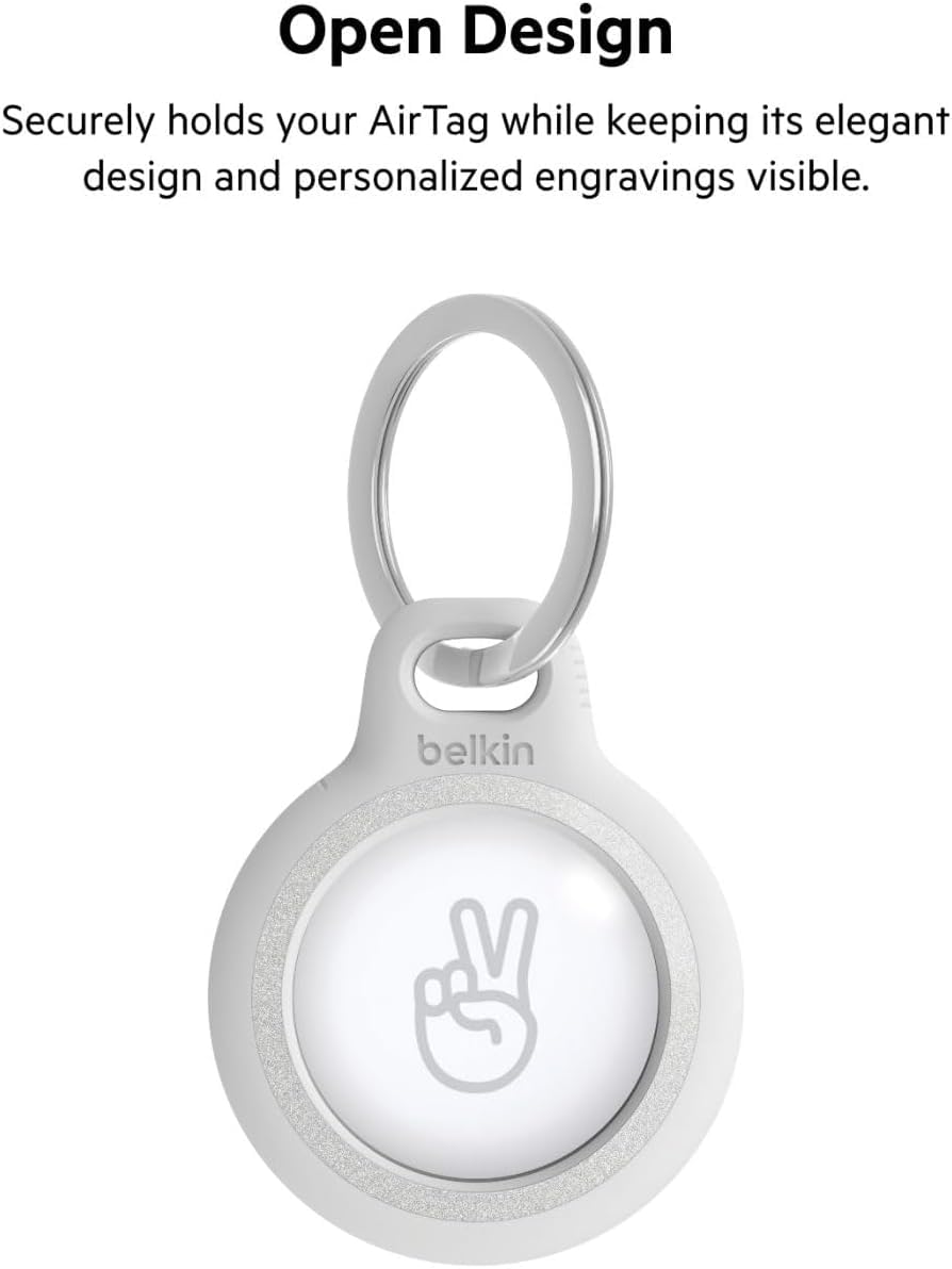Belkin Etui na Apple AirTag z Kółkiem na Klucze (4 Szt.), Odporne na Zarysowania Etui z Otwartą Przednią Częścią i Podwyższonymi Krawędziami, Akcesorium na AirTaga do Kluczy, Zwierząt, Bagażu itp.