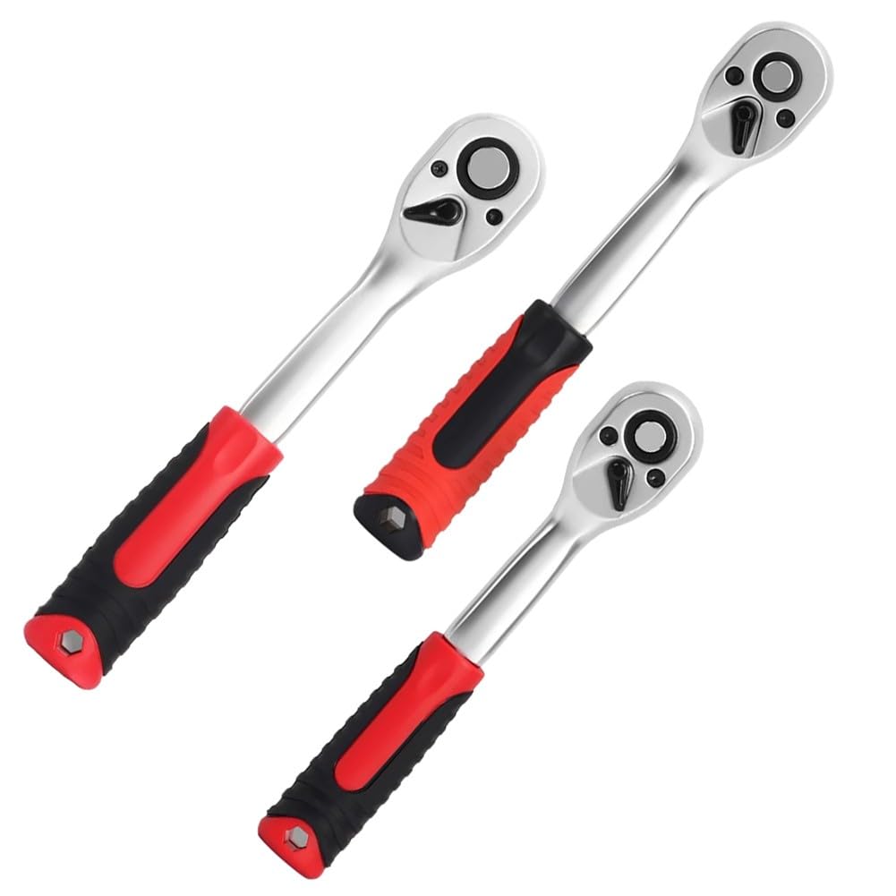 Llave de trinquete de 72 dientes de 1/10.2 cm 3/20.3 cm 1/5.1 cm, mango reversible de liberación rápida con arco de 5°, herramienta de metal ergonómica para mecánicos