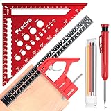 Zimmermannswinkel Set, Preciva Metrisches Streichmaß und Dreiecke Zimmermannswinkel-Set, mit Baubleistift, Kombinationswinkel Lineal aus Aluminiumlegierung für DIY, Holzarbeiten, Heimarbeit
