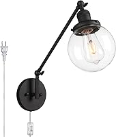 Vista 21 de PERMO Apliques de pared doble vintage industriales antiguos con 2 luces con doble cúpula de vidrio transparente claro de 5.9" redonda (Negro)