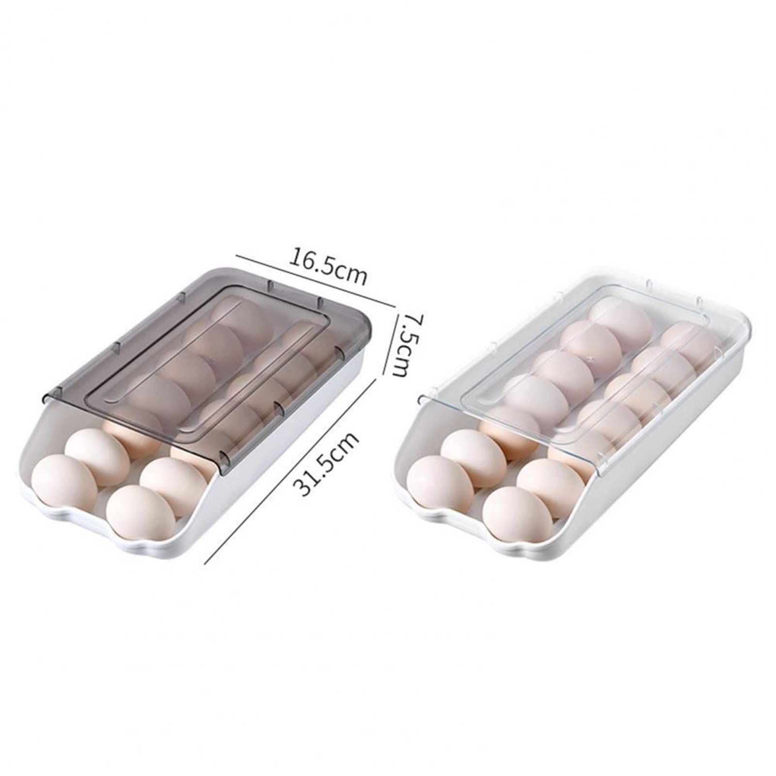 Cesta de Huevos Caja de Huevos rodante Cubierta Transparente Apilable Ahorro de Espacio Soporte de Almacenamiento de Huevos Deslizante automático para el hogar (Negro Transparente)