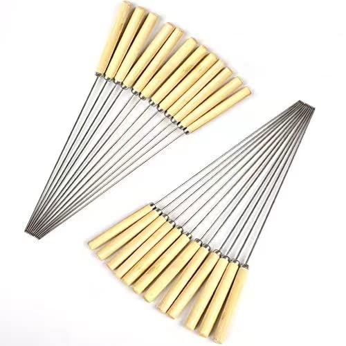 SZBAIDEKJ 24pcs Barbecue Skewers Marshmallow Roasting Sticks Wooden Handle Meat Hot Dog Fork for BBQ Camping Cookware Campfire Grill Cooking Camping Picnic, Stainless Steel,12 inches