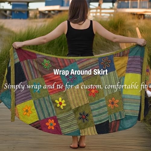 Image of Agan Boho Maxi Wrap Skirt for Women, Tie Dye Cotton Long Flowy Summer Skirt