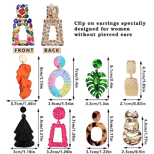 JeryWe 9 Pairs Clip on Earrings for Women Fashion Rattan Acrylic Tassel Drop Dangle Earrings Set Lightweight Geometric Statement Bohemian Clip Earrings for Non Piercied2