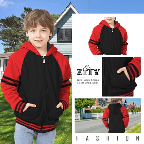 Image of ZITY Boys Zip Up Hoodie Fleece Jacket Kids Sherpa Lined Sweatshirts Outerwear Unisex Warm Winter Coat 6-15 Years Old