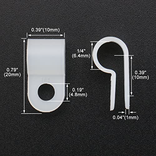 Image of BAOMAIN 1 /4-Inch R-Type Cable Clamps, 100-Pack Wire Nylon Wire Management Clips, UC-1 Screw-On Cord Fasteners for Home, Office, and Industrial Use