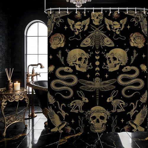 dueeia Skull Gothic Shower Curtain Horror Skeleton Witchy 70 x 72 inch