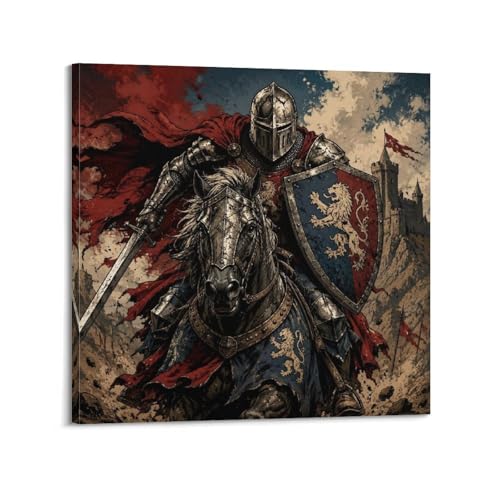 XKUGA Póster de escudo de caballero medieval de cómic moderno, impresión decorativa en lienzo – arte de pared ideal para familia, cueva de hombre, sala de juegos, dormitorio de niños y niñas, 12 x 12