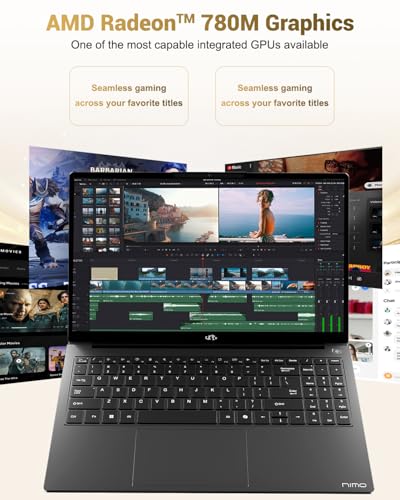 Image of NIMO 15.6 inch IPS FHD-Gaming-Laptop, AMD Ryzen 7 8745HS 32GB DDR5 RAM 1TB SSD (Beat R9 6900HX, up to 4.9GHz) Radeon 780M GPU Business Computer with 100W Type-C Backlit Keyboard, Fingerprint USB-C 4.0