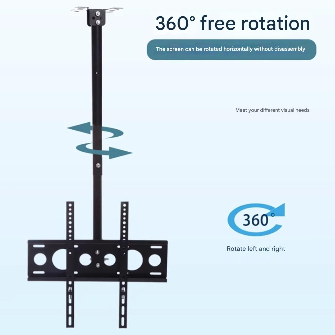 Telescopico Supporto per TV da Soffitto, Supporto TV Parete, Supporto TV Girevole E Inclinabile A 360 Gradi per TV da 27 A 55 Pollici, Supporta Fino A 66 Libbre/30kg