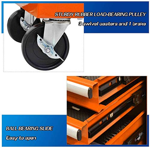 8-Drawer Rolling Tool Chest,Big Tool Chest and Tool Storage Cabinet,Tool Chest with 4 Wheels,Removable Portable Top Box with Lock Tool Chest for Garage and Warehouse (Orange)