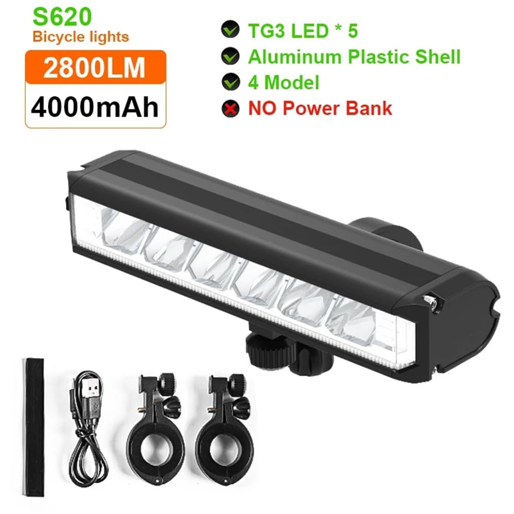 Światło rowerowe 8000mAh 5 LED Światło rowerowe przednie Akumulatorowa latarka LED 5200LM Światło czołowe z power bankiem Akcesoria rowerowe(S610)