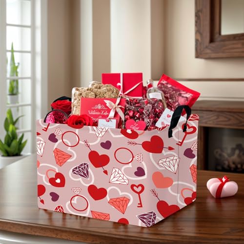 Image of Valentine's Day Basket Gift for Empty Cute Heart Large Storage Bin for Kid and Baby Room Decor (Diamond Key Lock Love)