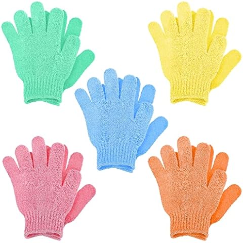 Sibba 5 Paar Badehandschuhe für Dusche Natürliches Luffa Peeling Waschhandschuhe Cover